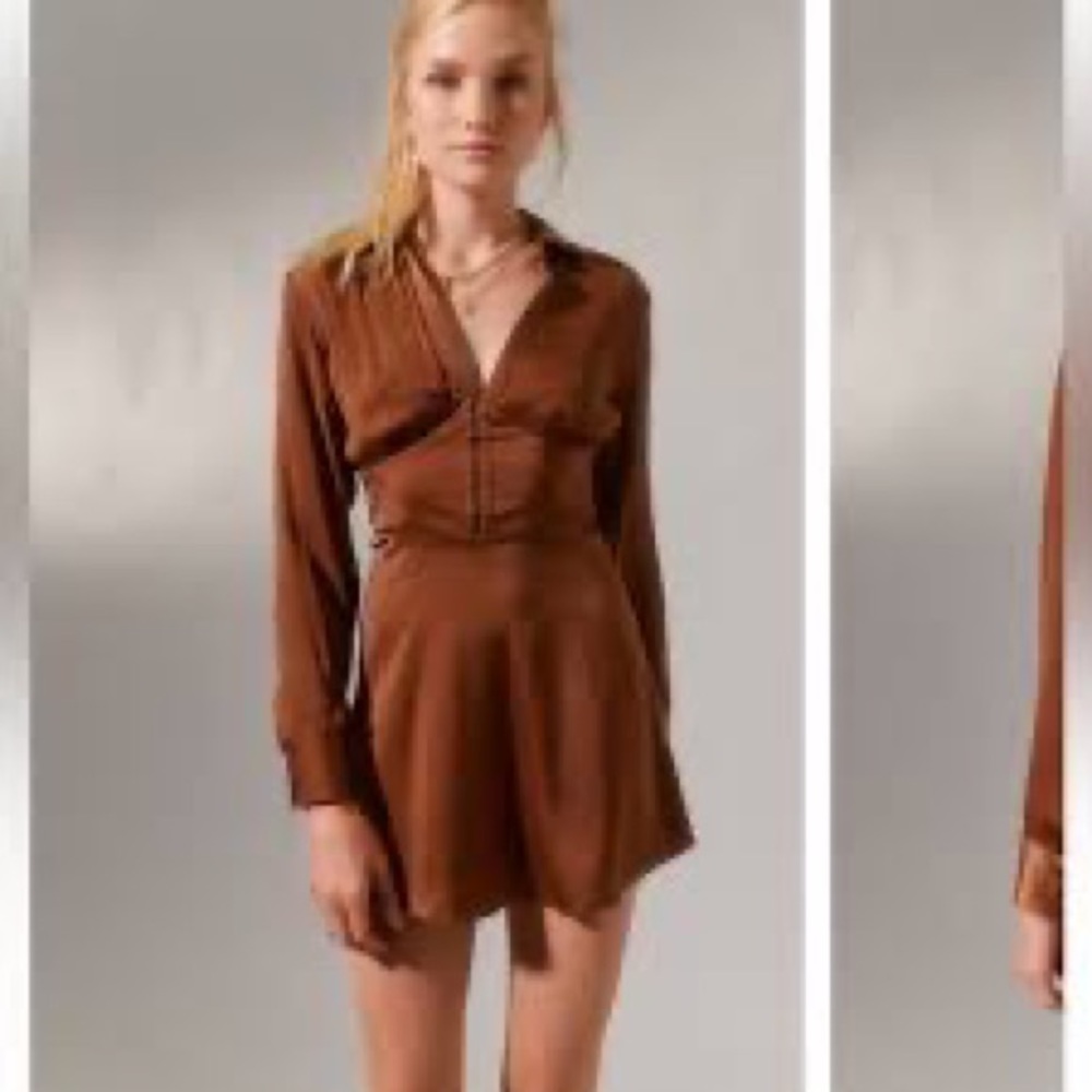 Urban outfitters collared corset brown dress